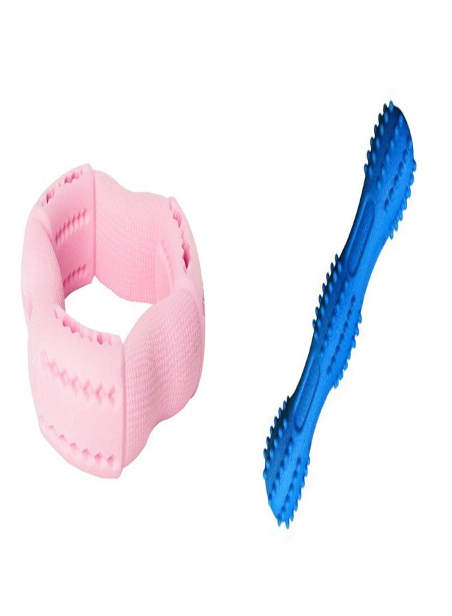 PET FUN لعبة عضاضة ثلاثية الاتجاهات من بيت فن للكلاب والجراء | لعبة عصا مطاطية لتوزيع المكافآت والعناية بالأسنان، مصنوعة من مادة TPR، تصدر صوتاً عند الضغط عليها، مناسبة للكلاب والقطط | مجموعة ألعاب تسنين متينة ومقاومة للمضغ، قطعتان - Image 1